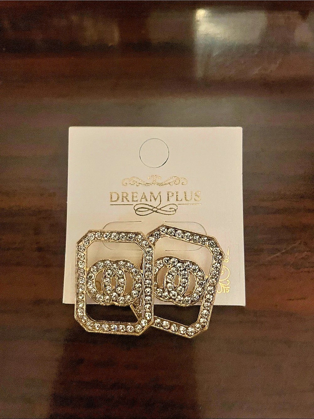 Dream Plus Rhinestone Statement Earrings in Gold NWT
